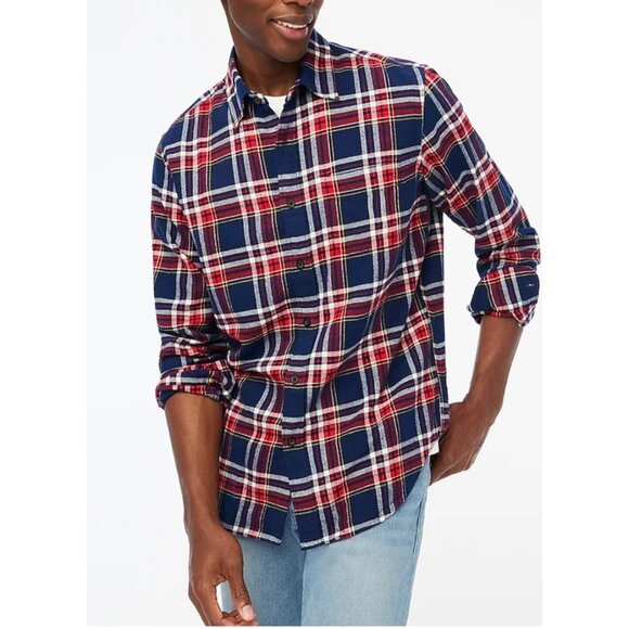J.Crew Top Men’s Size Medium Navy / Red Classic Plaid Flannel Shirt Long Sleeve - Picture 1 of 12